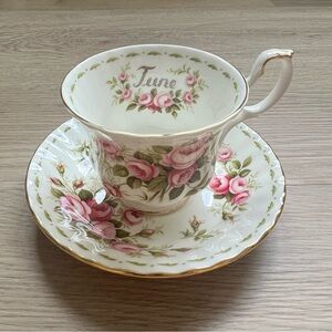 Royal Albert June Roses Teacup and Saucer Set - Flower of the Month Series